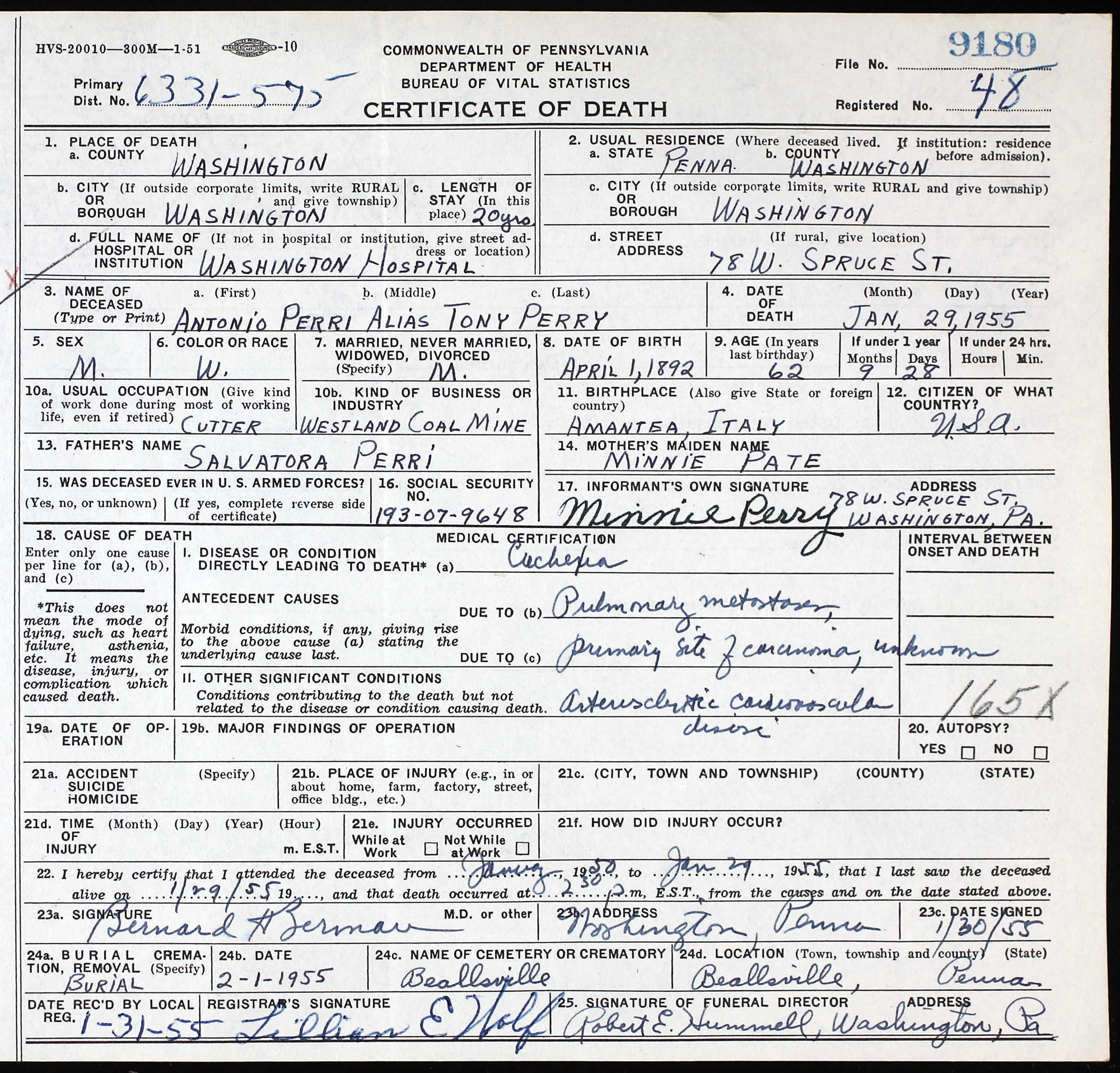 death certificate